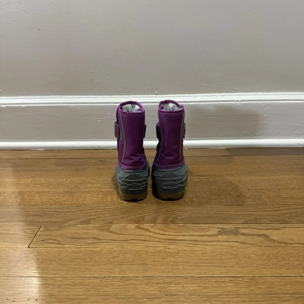 L.L.Bean Purple Gray Snow Boots Hook & Loop Fleece Lined Toddler Girls Kids US 7